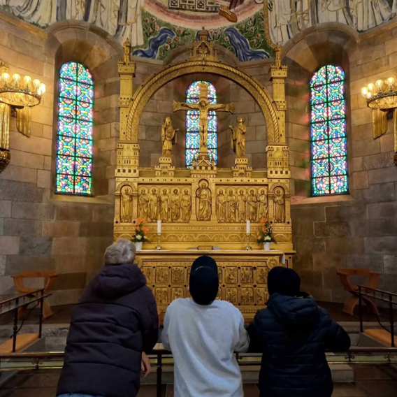 Elever beundrer alteret i Viborg Domkirke